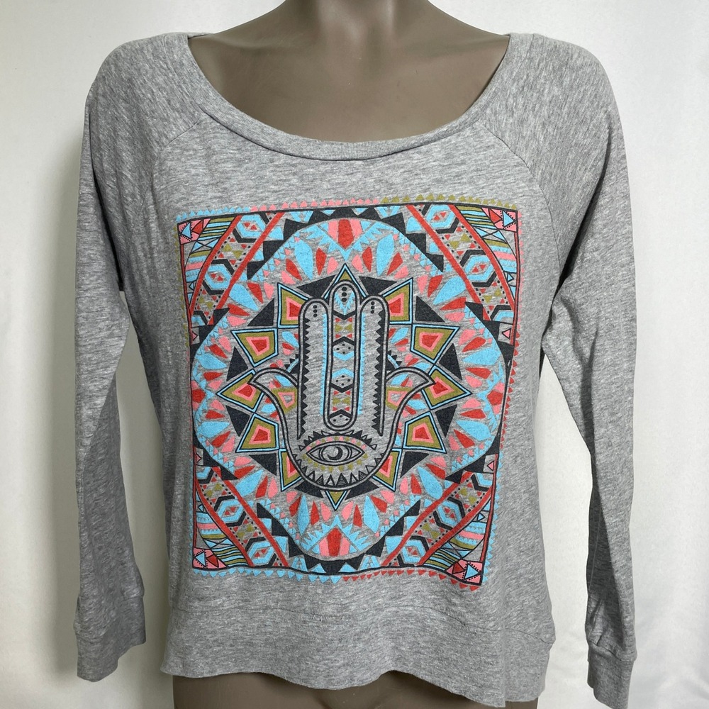 Billabong Hamsa Hand Mandala Long Sleeve Gray Sweatshirt Women's SMALL